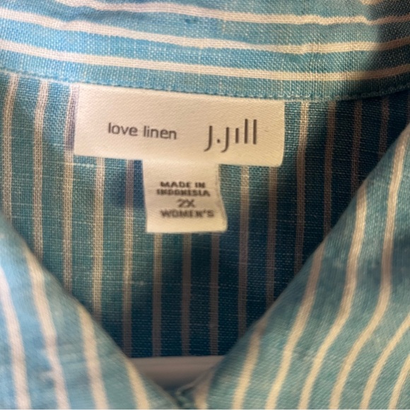 J. Jill Love Linen 100% Line Striped Long Sleeve Button Down Shirt Size 2X - Picture 2 of 5